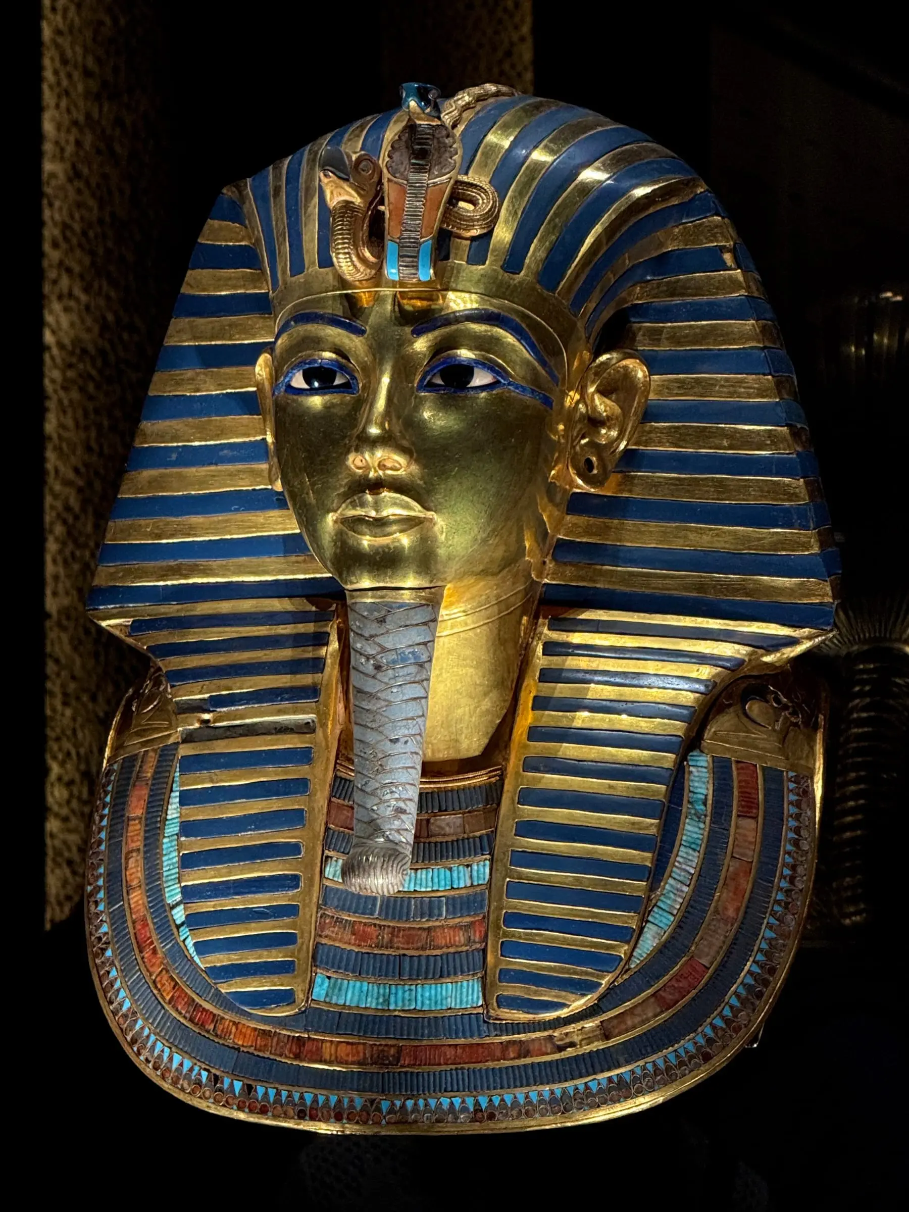 The gold funerary mask of Tutankhamun, now displayed at the Grand Egyptian Museum